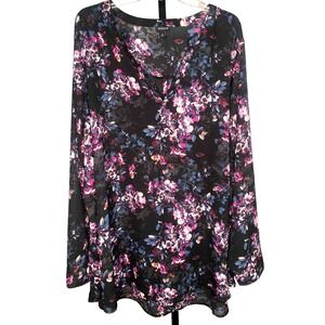 Torrid popover Blouse long Sleeves Size 4 (4XL) Floral‎ Print v neck dark floral